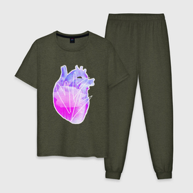 Мужская пижама хлопок с принтом реалистичные силуэт сердца , 100% хлопок | брюки и футболка прямого кроя, без карманов, на брюках мягкая резинка на поясе и по низу штанин
 | анатомия | любовь | нежность | орган | принт в пастельных цветах | сердце