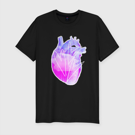 Мужская футболка хлопок Slim с принтом реалистичные силуэт сердца в Екатеринбурге, 92% хлопок, 8% лайкра | приталенный силуэт, круглый вырез ворота, длина до линии бедра, короткий рукав | анатомия | любовь | нежность | орган | принт в пастельных цветах | сердце