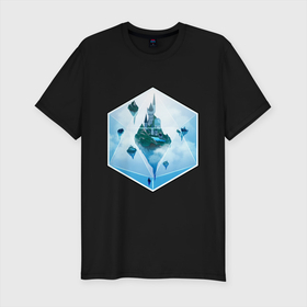 Мужская футболка хлопок Slim с принтом DnD Glass   Sky castle в Новосибирске, 92% хлопок, 8% лайкра | приталенный силуэт, круглый вырез ворота, длина до линии бедра, короткий рукав | dices | dnd | dungeons dragons | sky castle | днд | игра | кубик | летающий замок | подарок