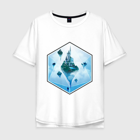Мужская футболка хлопок Oversize с принтом DnD Glass   Sky castle в Курске, 100% хлопок | свободный крой, круглый ворот, “спинка” длиннее передней части | dices | dnd | dungeons dragons | sky castle | днд | игра | кубик | летающий замок | подарок