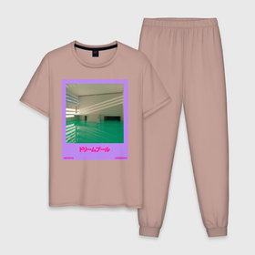 Мужская пижама хлопок с принтом Vaporwave pool 1 в Рязани, 100% хлопок | брюки и футболка прямого кроя, без карманов, на брюках мягкая резинка на поясе и по низу штанин
 | 90s | dreampool | green | pool | retro | retrowave | vapor | vaporwave