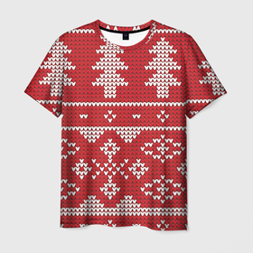 Мужская футболка 3D с принтом Вязаный рисунок в Белгороде, 100% полиэфир | прямой крой, круглый вырез горловины, длина до линии бедер | арт | вязаный рисунок | вязь | дерево | деревья | ёлка | ёлки | ель | новый год | рисунок | рождество | снег | снежинка | снежинки