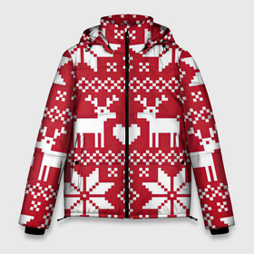 Мужская зимняя куртка 3D с принтом Пиксельные рождественские олени в Новосибирске, верх — 100% полиэстер; подкладка — 100% полиэстер; утеплитель — 100% полиэстер | длина ниже бедра, свободный силуэт Оверсайз. Есть воротник-стойка, отстегивающийся капюшон и ветрозащитная планка. 

Боковые карманы с листочкой на кнопках и внутренний карман на молнии. | арт | большие цветы | большой цветок | вязаный рисунок | вязь | новый год | олени | олень | рисунок | рождество | сердечко | сердце | снег | снежинка | снежинки | цветок | цветы