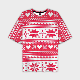 Мужская футболка OVERSIZE 3D с принтом Новогодний уют ,  |  | арт | вязаный рисунок | вязь | новый год | рисунок | рождество | сердечки | сердечко | сердца | сердце | снег | снежинка | снежинки