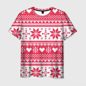 Мужская футболка 3D с принтом Новогодний уют в Белгороде, 100% полиэфир | прямой крой, круглый вырез горловины, длина до линии бедер | арт | вязаный рисунок | вязь | новый год | рисунок | рождество | сердечки | сердечко | сердца | сердце | снег | снежинка | снежинки