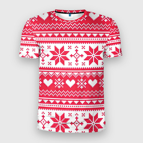 Мужская футболка 3D спортивная с принтом Новогодний уют в Петрозаводске, 100% полиэстер с улучшенными характеристиками | приталенный силуэт, круглая горловина, широкие плечи, сужается к линии бедра | арт | вязаный рисунок | вязь | новый год | рисунок | рождество | сердечки | сердечко | сердца | сердце | снег | снежинка | снежинки