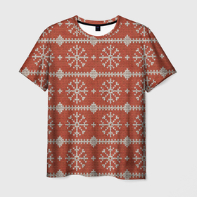 Мужская футболка 3D с принтом Вязаный рисунок в Санкт-Петербурге, 100% полиэфир | прямой крой, круглый вырез горловины, длина до линии бедер | арт | вязаный рисунок | вязь | новый год | рисунок | рождество | снег | снежинка | снежинки