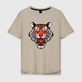 Мужская футболка хлопок Oversize с принтом Tiger Soul в Тюмени, 100% хлопок | свободный крой, круглый ворот, “спинка” длиннее передней части | Тематика изображения на принте: 2022 | animal | cat | lion | tiger | год тигра | животные | зверь | зубы | кот | кошка | лев | охотник | полосатый | природа | тигр | тигренок | тигрица | хищник