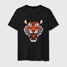 Мужская футболка хлопок с принтом Tiger Soul в Екатеринбурге, 100% хлопок | прямой крой, круглый вырез горловины, длина до линии бедер, слегка спущенное плечо. | 2022 | animal | cat | lion | tiger | год тигра | животные | зверь | зубы | кот | кошка | лев | охотник | полосатый | природа | тигр | тигренок | тигрица | хищник