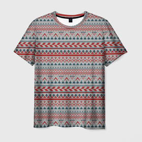 Мужская футболка 3D с принтом Скандинавский орнамент в Белгороде, 100% полиэфир | прямой крой, круглый вырез горловины, длина до линии бедер | елка | зимний | модный | новогодний | орнамент | разноцветный орнамент | рождественский | синий и красный | скандинавский орнамент
