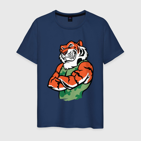 Мужская футболка хлопок с принтом Boss Tiger в Курске, 100% хлопок | прямой крой, круглый вырез горловины, длина до линии бедер, слегка спущенное плечо. | 2022 | animal | cat | lion | tiger | год тигра | животные | зверь | зубы | кот | кошка | лев | охотник | полосатый | природа | тигр | тигренок | тигрица | хищник