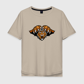 Мужская футболка хлопок Oversize с принтом Tiger Killer в Екатеринбурге, 100% хлопок | свободный крой, круглый ворот, “спинка” длиннее передней части | 2022 | animal | cat | lion | tiger | год тигра | животные | зверь | зубы | кот | кошка | лев | охотник | полосатый | природа | тигр | тигренок | тигрица | хищник