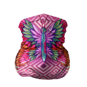 Бандана-труба 3D с принтом Яркая бабочка и узоры в Новосибирске, 100% полиэстер, ткань с особыми свойствами — Activecool | плотность 150‒180 г/м2; хорошо тянется, но сохраняет форму | акварель | акварельный | бабочка | бабочки | градиент | девочке | девушке | радужный | разноцветный | узор | узорный | узоры | яркий