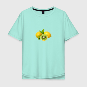 Мужская футболка хлопок Oversize с принтом Фрукты в Тюмени, 100% хлопок | свободный крой, круглый ворот, “спинка” длиннее передней части | киви | лайм | лаймы | лимон | лимоны | фрукт | фрукты | цитрус | цитрусы