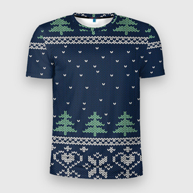 Мужская футболка 3D спортивная с принтом Зимняя ночь в Курске, 100% полиэстер с улучшенными характеристиками | приталенный силуэт, круглая горловина, широкие плечи, сужается к линии бедра | арт | вязаный рисунок | вязь | дерево | деревья | ёлка | ёлки | ель | зима | новый год | ночь | рисунок | рождество | снег | снежинка | снежинки
