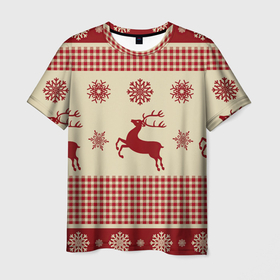 Мужская футболка 3D с принтом Олени в Курске, 100% полиэфир | прямой крой, круглый вырез горловины, длина до линии бедер | арт | вязаный рисунок | вязь | новый год | олени | олень | рисунок | рога | рождество | снег | снежинка | снежинки