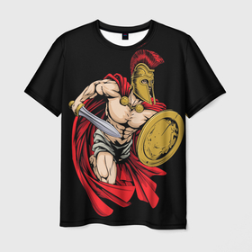 Мужская футболка 3D с принтом Спартанский воин с мечом в Екатеринбурге, 100% полиэфир | прямой крой, круглый вырез горловины, длина до линии бедер | greek | hero | sparta | warrior | воин | герой | греция | спартанец