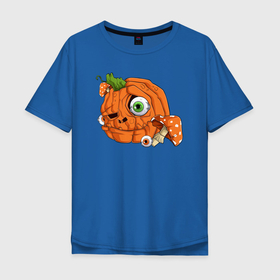 Мужская футболка хлопок Oversize с принтом Тыква монстр в Кировске, 100% хлопок | свободный крой, круглый ворот, “спинка” длиннее передней части | глаза | грибы | мухоморы | праздник | тыква | хэллоуин