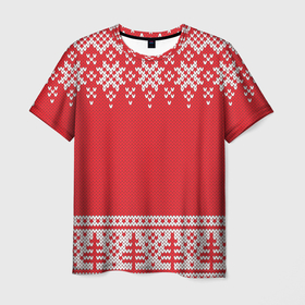 Мужская футболка 3D с принтом Зимний лес в Санкт-Петербурге, 100% полиэфир | прямой крой, круглый вырез горловины, длина до линии бедер | арт | вязаный рисунок | вязь | дерево | деревья | ёлка | ёлки | ель | лес | новый год | рисунок | рождество | снег | снежинка | снежинки
