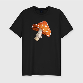 Мужская футболка хлопок Slim с принтом Мухомор в Санкт-Петербурге, 92% хлопок, 8% лайкра | приталенный силуэт, круглый вырез ворота, длина до линии бедра, короткий рукав | аманита | гриб | красная шапка | красный гриб | мухомор