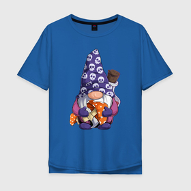 Мужская футболка хлопок Oversize с принтом Гном с мухомором в Тюмени, 100% хлопок | свободный крой, круглый ворот, “спинка” длиннее передней части | гном | грибы | зелье | колдун | маленький человек | мухомор | череп