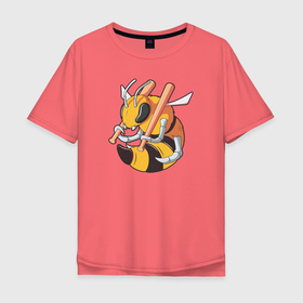 Мужская футболка хлопок Oversize с принтом Злая пчела в Екатеринбурге, 100% хлопок | свободный крой, круглый ворот, “спинка” длиннее передней части | бита | дикая пчела | жало | злость | насекомые | пчела