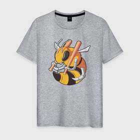 Мужская футболка хлопок с принтом Злая пчела в Белгороде, 100% хлопок | прямой крой, круглый вырез горловины, длина до линии бедер, слегка спущенное плечо. | бита | дикая пчела | жало | злость | насекомые | пчела