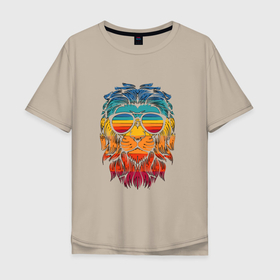 Мужская футболка хлопок Oversize с принтом Красочный Лев , 100% хлопок | свободный крой, круглый ворот, “спинка” длиннее передней части | король лев | краски | лето. | поп арт | радуга | симба