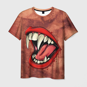 Мужская футболка 3D с принтом Пасть в Курске, 100% полиэфир | прямой крой, круглый вырез горловины, длина до линии бедер | арт | вампир | графика | кровь | оскал | рот | ужасы