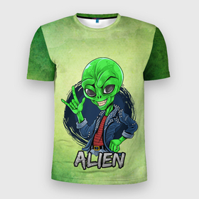 Мужская футболка 3D Slim с принтом Alien в Курске, 100% полиэстер с улучшенными характеристиками | приталенный силуэт, круглая горловина, широкие плечи, сужается к линии бедра | alien | арт | графика | инопланетянин | нло | пришелец