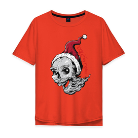 Мужская футболка хлопок Oversize с принтом Crazy New Year в Санкт-Петербурге, 100% хлопок | свободный крой, круглый ворот, “спинка” длиннее передней части | beard | eyes | grin | holiday | jaw | new year | skull | teeth | борода | глаза | зубы | новый год | оскал | пасть | праздник | череп