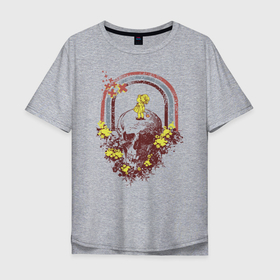 Мужская футболка хлопок Oversize с принтом Девочка на черепе в Новосибирске, 100% хлопок | свободный крой, круглый ворот, “спинка” длиннее передней части | гранж | девочка | зубы | плюс | цветок | череп
