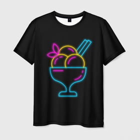 Мужская футболка 3D с принтом Неоновый коктейль в Курске, 100% полиэфир | прямой крой, круглый вырез горловины, длина до линии бедер | cocktail | milkshake | коктейль | коктель | напиток | неон