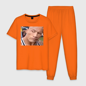 Мужская пижама хлопок с принтом скала мем в Новосибирске, 100% хлопок | брюки и футболка прямого кроя, без карманов, на брюках мягкая резинка на поясе и по низу штанин
 | мемы | скала | скала мем | тик ток | тикток