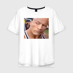 Мужская футболка хлопок Oversize с принтом скала мем в Новосибирске, 100% хлопок | свободный крой, круглый ворот, “спинка” длиннее передней части | мемы | скала | скала мем | тик ток | тикток
