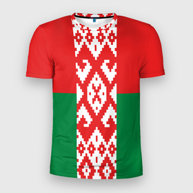 Мужская футболка 3D Slim с принтом Белоруссия в Новосибирске, 100% полиэстер с улучшенными характеристиками | приталенный силуэт, круглая горловина, широкие плечи, сужается к линии бедра | беларусь | белоруссия | белорусская вышиванка | белорусская рубашка | вышиванка | вышивка крестом | звезда руси | лукашенко | оберег | обереги славян | обережная вышивка | обережные узоры