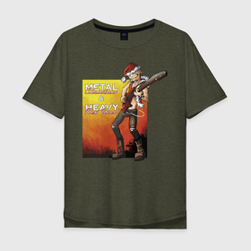 Мужская футболка хлопок Oversize с принтом Metal Christmas  Heavy NY в Белгороде, 100% хлопок | свободный крой, круглый ворот, “спинка” длиннее передней части | guitar | guy | heavy metal | holiday | merry christmas | music | new year | rock | solo | гитара | музыка | новый год | праздник | рождество | рок | солист | чувак