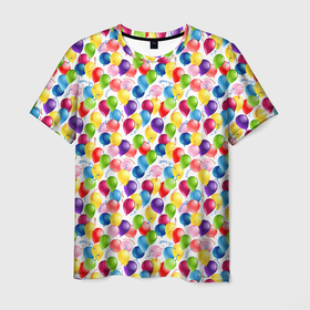 Мужская футболка 3D с принтом Воздушные Шары в Белгороде, 100% полиэфир | прямой крой, круглый вырез горловины, длина до линии бедер | birthday | happy birthday | holiday | день рождения | именины | подарки | праздник | торт | шарики | юбилей