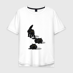 Мужская футболка хлопок Oversize с принтом 3 кота жная история в Курске, 100% хлопок | свободный крой, круглый ворот, “спинка” длиннее передней части | кот | коты | котята | такие разные коты. уникальные коты | три кота | трикотаж | чёрные коты