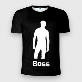 Мужская футболка 3D Slim с принтом Boss of the gym on black в Екатеринбурге, 100% полиэстер с улучшенными характеристиками | приталенный силуэт, круглая горловина, широкие плечи, сужается к линии бедра | boss | boss of the gym | darkholme | gachi | gachimuchi | gym | jabroni | van | босс | вэн | гачи | качалка