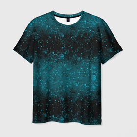 Мужская футболка 3D с принтом Черно синие блестки в Екатеринбурге, 100% полиэфир | прямой крой, круглый вырез горловины, длина до линии бедер | блеск | блестки | блестящие звезды | блестящий узор | градиент | градиентный | детский | женский | звезды | синий узор | шик