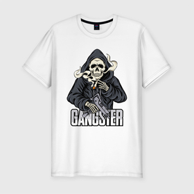 Мужская футболка хлопок Slim с принтом Скелет гангстер в Тюмени, 92% хлопок, 8% лайкра | приталенный силуэт, круглый вырез ворота, длина до линии бедра, короткий рукав | гангстер | мафия | пистолет | скелет | скелет гангстер | череп
