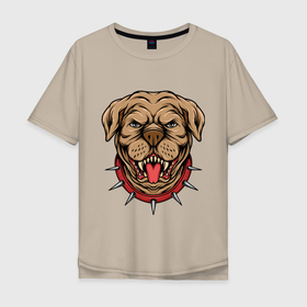 Мужская футболка хлопок Oversize с принтом Питбуль злится в Кировске, 100% хлопок | свободный крой, круглый ворот, “спинка” длиннее передней части | зверь | злая собака | пес | питбуль | собака | шипы