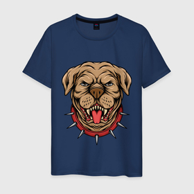 Мужская футболка хлопок с принтом Питбуль злится в Петрозаводске, 100% хлопок | прямой крой, круглый вырез горловины, длина до линии бедер, слегка спущенное плечо. | зверь | злая собака | пес | питбуль | собака | шипы