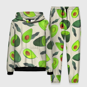 Мужской костюм 3D (с толстовкой) с принтом Авокадо   фруктовый паттерн ,  |  | Тематика изображения на принте: авокадо | дерево | здоровье | зелёный | костояка | лист | паттерн | полезный | половина | урожай | фрукт | целый | экзотический