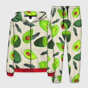 Мужской костюм 3D с принтом Авокадо   фруктовый паттерн в Новосибирске, 100% полиэстер | Манжеты и пояс оформлены тканевой резинкой, двухслойный капюшон со шнурком для регулировки, карманы спереди | авокадо | дерево | здоровье | зелёный | костояка | лист | паттерн | полезный | половина | урожай | фрукт | целый | экзотический
