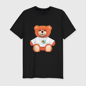 Мужская футболка хлопок Slim с принтом Медвежонок в маечке , 92% хлопок, 8% лайкра | приталенный силуэт, круглый вырез ворота, длина до линии бедра, короткий рукав | забавный | медведь | медвежонок | милый | плюшевый | рыжий