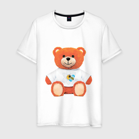 Мужская футболка хлопок с принтом Медвежонок в маечке в Тюмени, 100% хлопок | прямой крой, круглый вырез горловины, длина до линии бедер, слегка спущенное плечо. | забавный | медведь | медвежонок | милый | плюшевый | рыжий