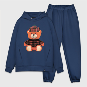 Мужской костюм хлопок OVERSIZE с принтом Медвежонок шотландец в Курске,  |  | медведь | медвежонок | милый | оранжевый | плюшевый | пушистый