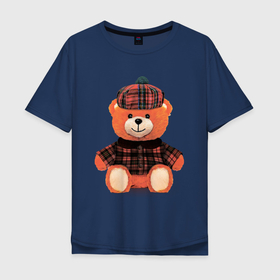 Мужская футболка хлопок Oversize с принтом Медвежонок шотландец в Санкт-Петербурге, 100% хлопок | свободный крой, круглый ворот, “спинка” длиннее передней части | медведь | медвежонок | милый | оранжевый | плюшевый | пушистый